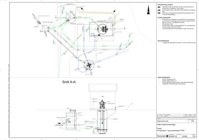 Snittegning (Snitt A-A) av en pumpestasjon (PSS1) med tekniske detaljer og spesifikasjoner.