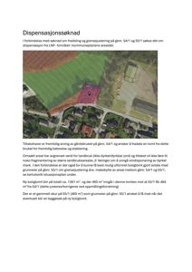 Kartutsnitt som viser eiendomsgranser, arealbruk (landbruk vs. dyrket mark) og eiendomsnummer (gbnr. 54/1 og 55/1) i forbindelse med en dispensasjonssøknad.