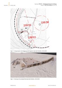 Bildet viser en 3D-visualisering (rendering) av et planlagt bygg sett fra en vinkel som viser både fasade og tak. Det er en illustrasjon av hvordan bygget vil se ut.
