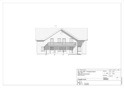 Fasadetegning (opprikk) av en bolig sett fra nord.