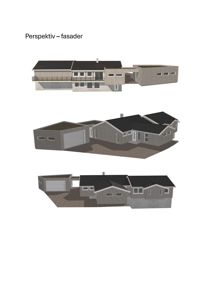 3D-visualisering (rendering) av fasader og bygningens utseende fra ulike vinkler.