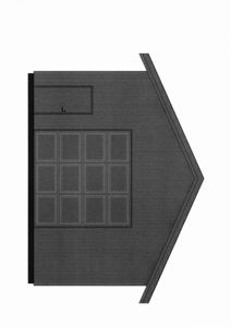 Etasjeplan (topplan) som viser romfordeling, vegger og et vindu.