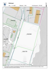 Situasjonsplan som viser tomtegrenser, nabotomter og vegnett i området Midtstegen.