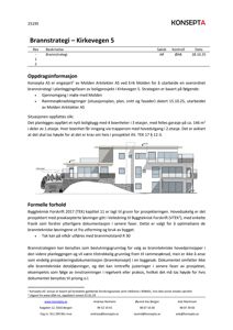 Et dokument fra Konsepta AS som viser en brannstrategi for et boligprosjekt i Kirkevegen 5. Dokumentet inneholder tekst om oppdragsinformasjon, formelle forhold og en illustrasjon av bygningen.