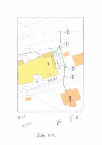 Situasjonsplan som viser tomtens grenser, eksisterende og planlagte bygninger (merket med 15/81 og 15/234), samt en grønn streket linje som indikerer en rute eller grense mellom punktene SK1, SK2 og SKB.