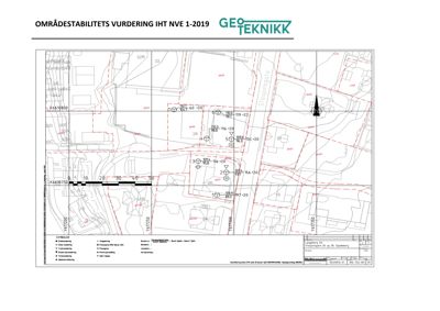 Kart over et område med koordinatnett, vegnavn (Valdebekken, Stasjonsgata) og symboler for geoteknisk vurdering.