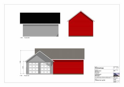 Fasadetegning som viser bygningens utseende fra Sør og Øst.