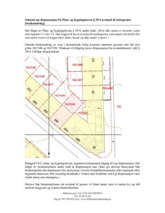 Utklipp fra situasjonskart som viser eiendomsnummer og grenser i forbindelse med søknad om dispensasjon.