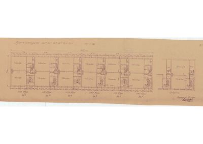 Plantegning av etasjeplaner for en bygning på Bjørnsengate, med romfordeling, dører og trapper.