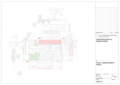 Situasjonsplan som viser bygningens plassering i forhold til nabotomter, vegger, og områder som er disponert eller forbeholdt.