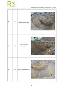 Fotografier av grunntaksering (grunnundersøkelse) med tilhørende beskrivelse av jordlag.