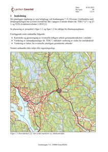 Oversiktskart over Elverum og omgivelser med røde streker som viser veier og en sort sirkel som markerer tiltaksområdet.