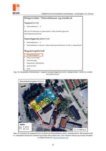 Et flyfoto over et område med overlagte farger som viser massehåndteringskart og prøvepunkter for en miljøteknisk grunundersøkelse.