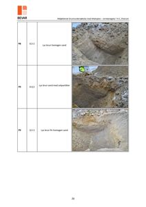 Fotografier fra en grunundersøkelse som viser jordlag og sand i et utgravd hull.