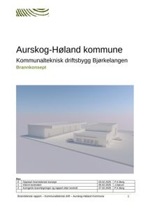 3D-visualisering av et bygg, sannsynligvis en brannkonsepttegning for et kommunalt driftsbygg.