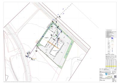 Situasjonsplan som viser bygningens plassering på tomten i forhold til veier og nabotomter.