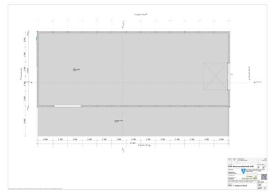 Fasadetegning som viser utsiden av bygningen sett fra vest, med mål og akser.