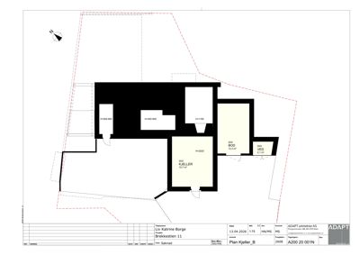 Etasjeplan for kjelleretasje (Plan Kjeller_B) som viser romfordeling, arealer og høyder.