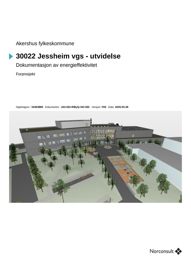3D-visualisering av et forprosjekt for utvidelse av Jessheim vgs, inkludert omgivelser og landskap.