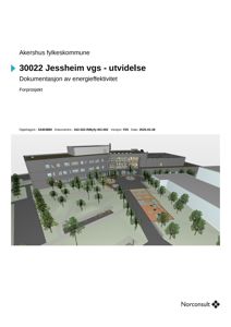 3D-visualisering av et forprosjekt for utvidelse av Jessheim vgs, inkludert omgivelser og landskap.