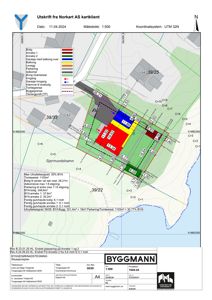 Situasjonsplan som viser tomtens beliggenhet, bygningers plassering, arealer og grenser.
