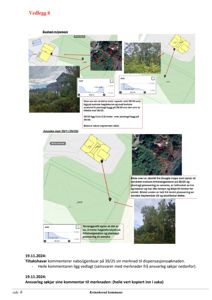 Et dokument som inneholder en kombinasjon av fotografier (fra lufta og bakfra) og overlagte tegninger/planer for å illustrere et byggeprosjekt.
