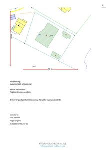 Situasjonsplan som viser bygningers plassering på tomt med angitte avstander (50 m) og nabolag.