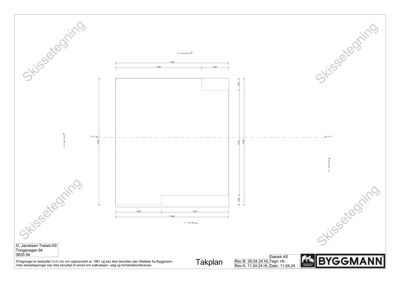 Takplan (takteknisk tegning) som viser takets geometri, dimensjoner og skråninger.