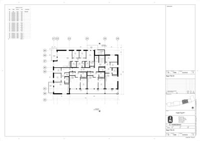 Etasjeplan (floor plan) som viser romfordeling, veggposisjon og romnummer for et bygg.