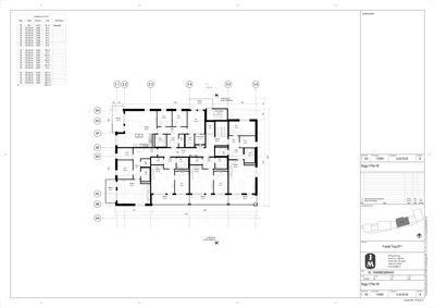 Etasjeplan (etasjeplan 01) som viser romfordeling, veggposisjon og romnummer for en bygning.