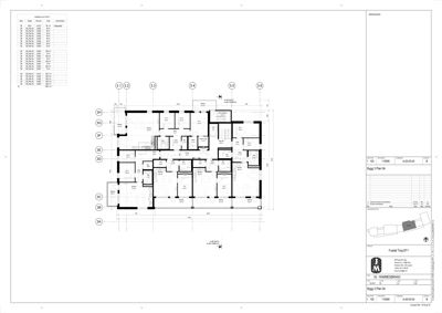 Etasjeplan (floor plan) som viser romfordeling, veggposisjon og romnummer for et bygningsetasje.