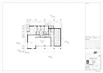 Etasjeplan (Bygg 3 Plan 01) som viser romfordeling, veggposisjon og inngangsplassering.