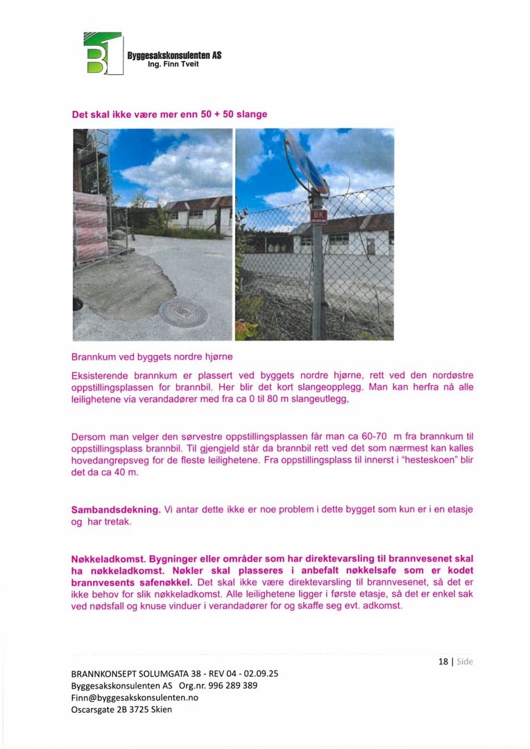 Fotografier av eksisterende brannpumpeanlegg og slangeopplegg ved et bygg.