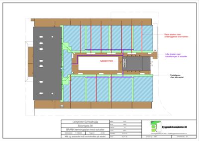 Etasjeplan for BRANN rømningsplan med solceller i Gymsalbygg på Solumgata 38.