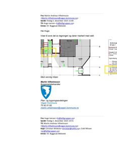 Etasjeplan (NF-plan 1) som viser romfordeling, dører og vegger i et bygg.