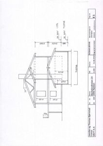 Snittegning av en bygning med mål og konstruksjonsdetaljer