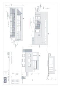 Fasadetegning som viser bygningens utseende fra fire ulike vinkler (NØST, NØRD, SØST, SØRØ).