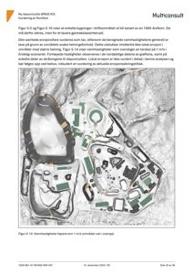 Kart som viser et topografisk kart over et område med bygninger, der vannhastigheter er markert med oransje farge.