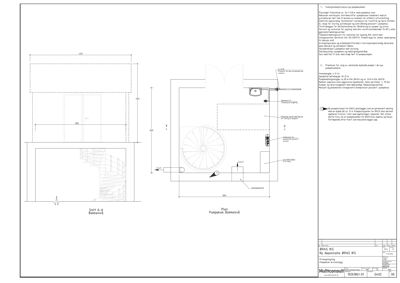Snittegning (Snitt A-A) som viser detaljert oppbygning av en dør, ramme og gulvkonstruksjon med mål og tekniske notater.