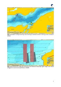 Bildet viser to sjøkart (Figur 2.1.2 og 2.1.3) som illustrerer lokaliteten, eksisterende anlegg og tenkt anleggsramme i et havområde.