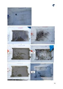 Fotografier av prøver tatt fra en bygning, sannsynligvis for asbest- eller luftprøvetaking.