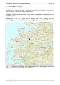 Oversiktskart over et område i Bremanger kommune med topografi, kystlinje og en markert posisjon.