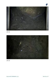 Fotografier av en underjordisk eller lukket romflate (JUV-12 og JUV-13), sannsynligvis fra en byggeplass eller utgraving.