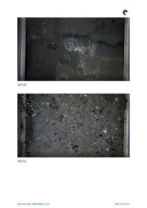 Fotografier av to ulike overflater (JUV-10 og JUV-11), sannsynligvis fra en byggeplass eller undersøkelse.