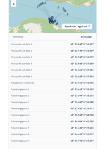 Kartutsnitt med koordinatdata for et punkt i Bremanger kommune.