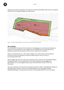 Utsnitt fra en reguleringsplan som viser et område med knuseverk (BSM1 og BSM2) og støyskjermen langs sørsida.