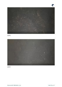 Fotografier av en mørk, teksturert overflate, muligens et gulv eller en vegg, med merker 'JUV-8' og 'JUV-9' under.