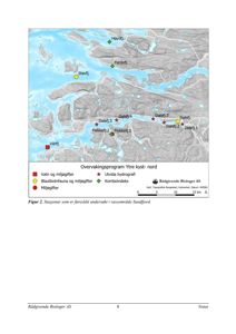 Kart som viser stasjonsplasseringer for et overvåkingsprogram i vassområdet Sundfjord.