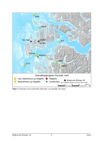 Kart over Ytre kyst- nord som viser foreslåtte stasjoner for et overvåkingsprogram.