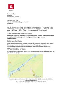 Et kart som viser elva Hjalma og plasseringen av massene (merket 1-5) som skal fjernes, basert på NVEs vurdering.